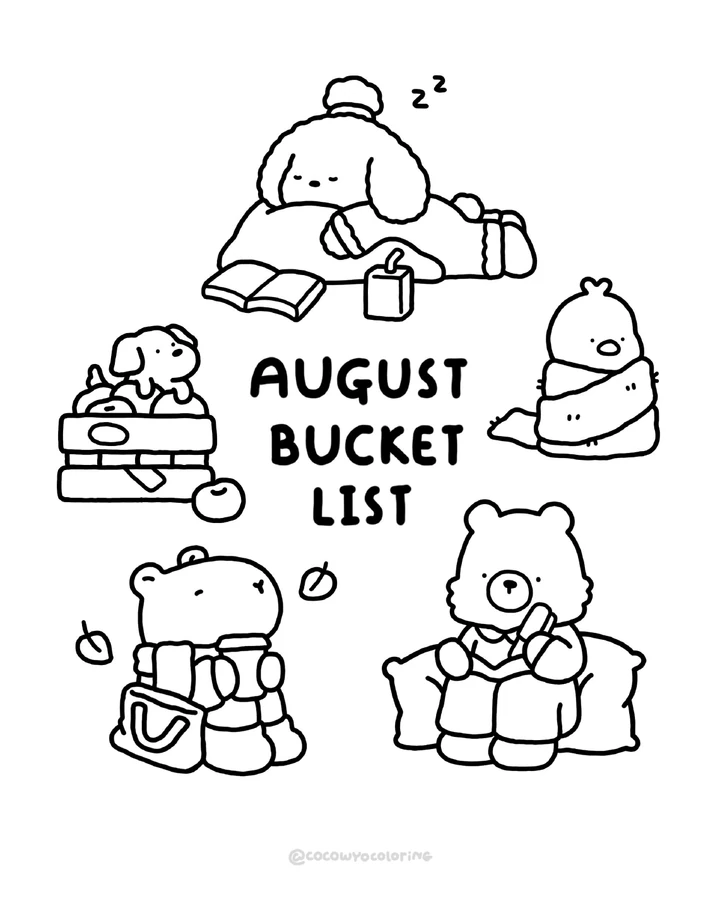 Een kleurplaat voor de bucketlist van augustus